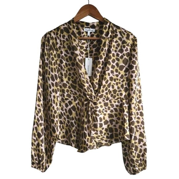 Heartloom Randi Leopard Print Blouse Womens Large Brown Twist Front NWT - Picture 1 of 8